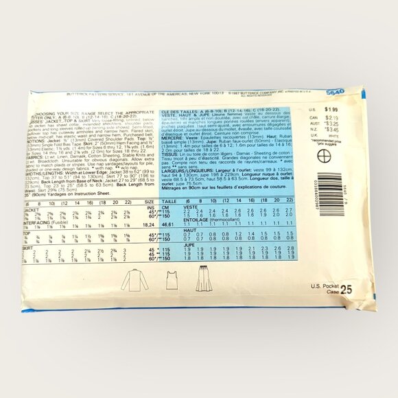 Vintage 1980s Butterick Sewing Pattern 5640 Misses Jacket Top Skirt Size 12-16 - Picture 2 of 2